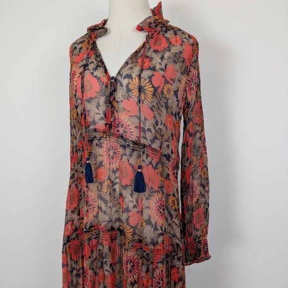 By Anthropologie The Marais Printed Chiffon Maxi Dress Long Sleeve - Picture 2 of 15